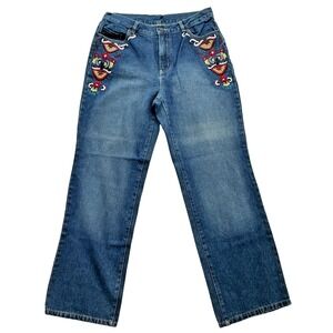 Vintage Ice Jeans Womens 12 Blue Relaxed High Waist Heavily Embroidered Wide Leg